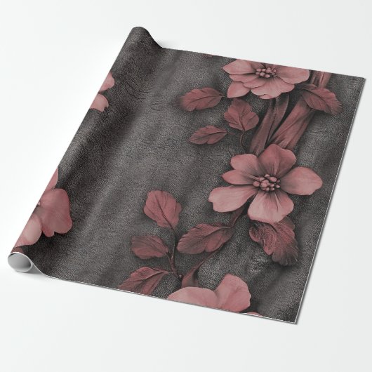 Rustic Blush Bloem Motief Linnen (8) Cadeaupapier (Uitgerold)
