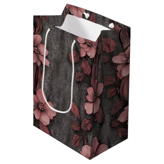 Rustic Blush Bloem Motief Linnen (8) Medium Cadeauzakje (Voorkant Gekanteld)