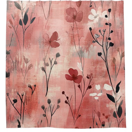 Rustic Blush Bloem Motief Linnen (9) Douchegordijn (Voorkant)