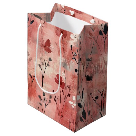 Rustic Blush Bloem Motief Linnen (9) Medium Cadeauzakje (Voorkant Gekanteld)