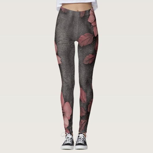 Rustic Blush Bloem Motief Linnen Patroon (8) Leggings (Voorkant)