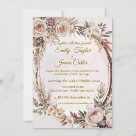 Rustic Blush Bloemen Huwelijksuitnodiging Kaart