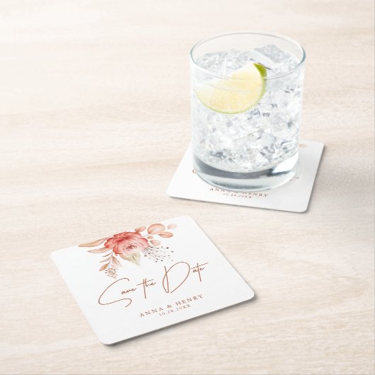 Rustic Blush Bloemen Romantische bruiloft Save the Kartonnen Onderzetters (Insitu)