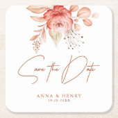 Rustic Blush Bloemen Romantische bruiloft Save the Kartonnen Onderzetters (Voorkant)
