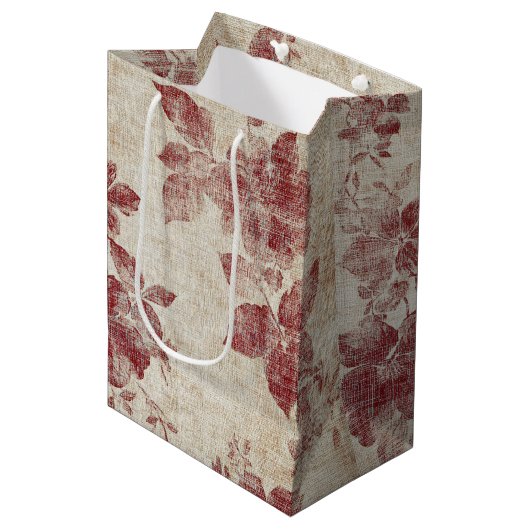Rustic Blush Bloemendessin Linnen Patroon (1) Medium Cadeauzakje (Voorkant Gekanteld)
