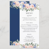 Rustic Blush Blue Floral Flowers Wedding Menu (Voorkant / Achterkant)