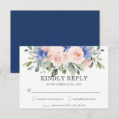 Rustic Blush Blue Floral Rozen Anemones Wedding RSVP Kaartje (Voorkant / Achterkant)