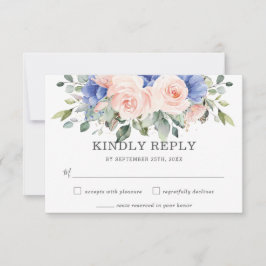 Rustic Blush Blue Floral Rozen Anemones Wedding RSVP Kaartje