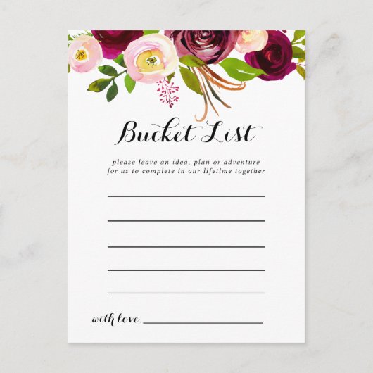 Rustic Blush Bourgondië Floral Bucket List Kaarten (Voorkant)