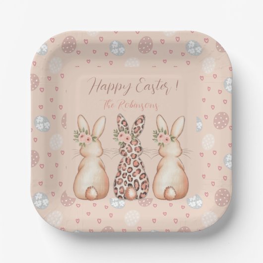 Rustic Blush Bunny Party custom Papieren Bordje (Voorkant)