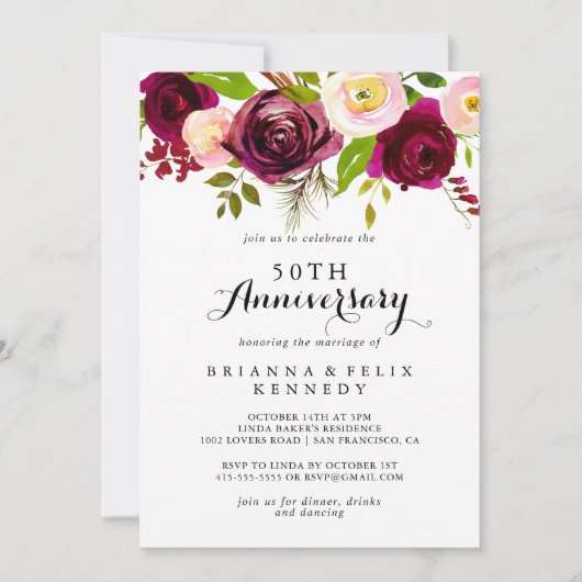 Rustic Blush Burgundy 50th Wedding Jubileum Kaart (Voorkant)