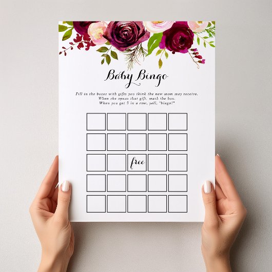 Rustic Blush Burgundy Baby Bingo Shower Game