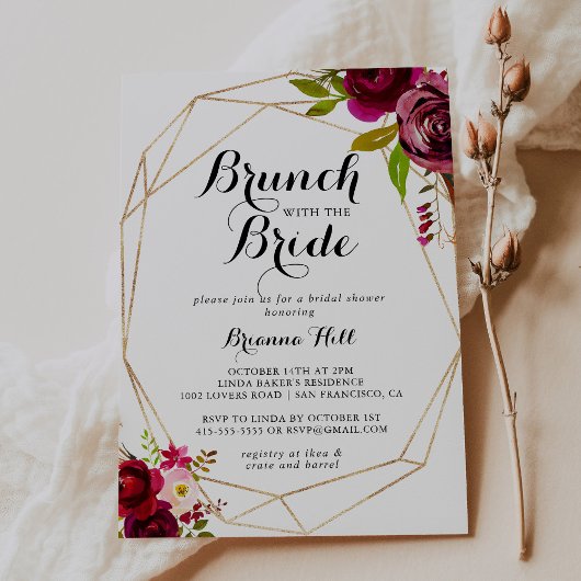 Rustic Blush Burgundy Brunch met bride Shower Kaart