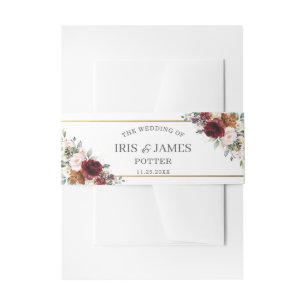Rustic Blush Burgundy Burnt Oranje Floral Wedding Uitnodigingen Wikkel