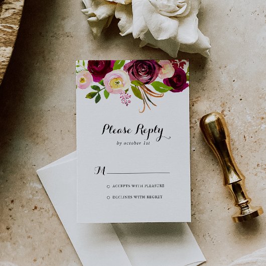 Rustic Blush Burgundy Floral Calligrafie RSVP