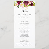 Rustic Blush Burgundy Floral Calligraphy Dinner Menu (Voorkant)