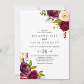 Rustic Blush Burgundy Floral Casual huwelijk Kaart (Voorkant)