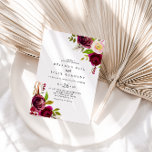 Rustic Blush Burgundy Floral Casual huwelijk Kaart<br><div class="desc">Deze prachtige blestige bruine brutalige casual huwelijksuitnodiging is perfect voor een moderne bruiloft. Het ontwerp is voorzien van roze,  blozen,  rode,  bruine en bordedige waterverven met groen bladeren.</div>
