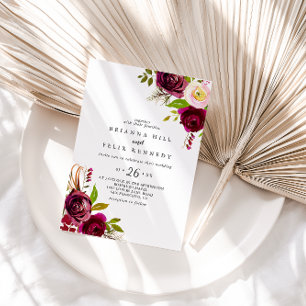 Rustic Blush Burgundy Floral Casual huwelijk Kaart