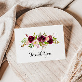 Rustic Blush Burgundy Floral Flat Wedding Bedankkaart