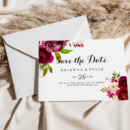 Rustic Blush Burgundy Floral Horizontal Wedding Save The Date