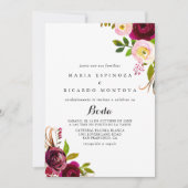 Rustic Blush Burgundy Floral Spain Wedding Kaart (Voorkant)