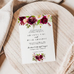 Rustic Blush Burgundy Floral Traditional Wedding Kaart<br><div class="desc">Deze prachtige,  bloedige,  traditionele huwelijksuitnodiging is perfect voor een rode bruiloft. Het ontwerp is voorzien van roze,  blozen,  rode,  bruine en bordedige waterverven met groen bladeren.</div>