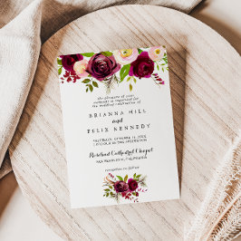 Rustic Blush Burgundy Floral Traditional Wedding Kaart