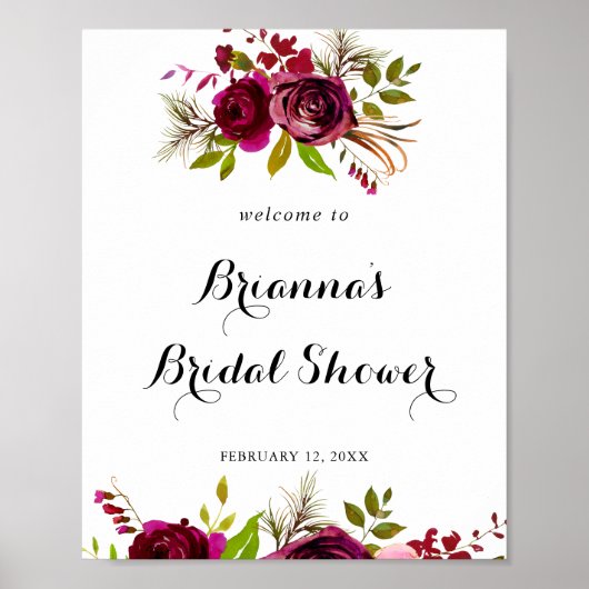Rustic Blush Burgundy Floral Vrijgezellenfeest Wel Poster (Voorkant)