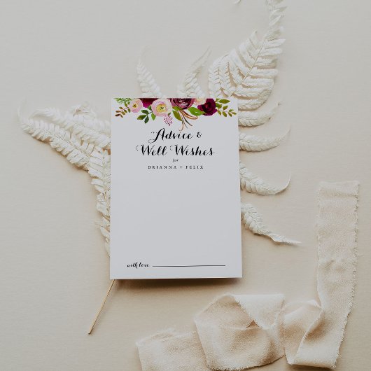 Rustic Blush Burgundy Floral Wedding Well Wishes Advieskaart