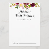 Rustic Blush Burgundy Floral Wedding Well Wishes Advieskaart (Voorkant)