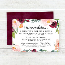 Rustic Blush Burgundy Floral Wreath Accommodations Informatiekaartje