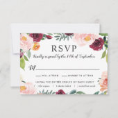 Rustic Blush Burgundy Floral Wreath Wedding RSVP Kaartje (Voorkant)