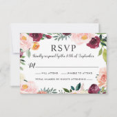 Rustic Blush Burgundy Floral Wreath Wedding RSVP Kaartje (Voorkant)