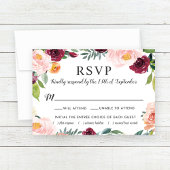 Rustic Blush Burgundy Floral Wreath Wedding RSVP Kaartje