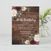 Rustic Blush & Burgundy Flowers 40th Birthday Kaart (Staand voorkant)