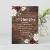 Rustic Blush & Burgundy Flowers 50th Birthday Kaart (Staand voorkant)