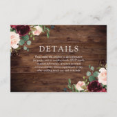 Rustic Blush & Burgundy Flowers All Season Wedding Informatiekaartje (Voorkant)