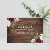 Rustic Blush & Burgundy Flowers All Season Wedding Informatiekaartje (Staand voorkant)