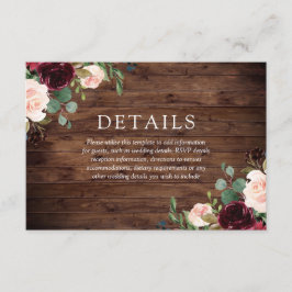 Rustic Blush & Burgundy Flowers All Season Wedding Informatiekaartje