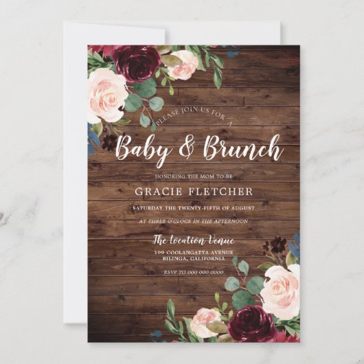 Rustic Blush & Burgundy Flowers Baby shower Kaart (Voorkant)