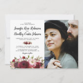 Rustic Blush Burgundy Flowers Photo Weddenschap Kaart (Voorkant)