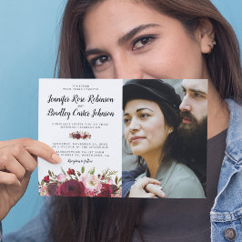 Rustic Blush Burgundy Flowers Photo Weddenschap Kaart