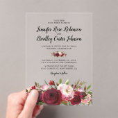 Rustic Blush Burgundy Flowers Wedding Acryl Uitnodigingen (Insitu (Draagbaar))