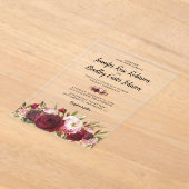 Rustic Blush Burgundy Flowers Wedding Acryl Uitnodigingen (Laagn)