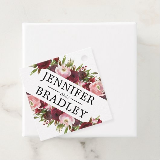 Rustic Blush Burgundy Flowers Wedding Bedankjes Labels (In situ)