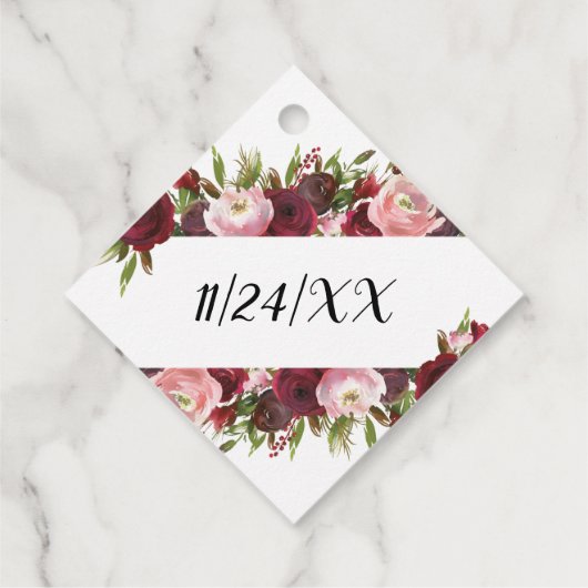 Rustic Blush Burgundy Flowers Wedding Bedankjes Labels (Achterkant)