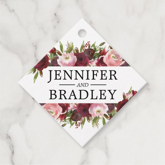 Rustic Blush Burgundy Flowers Wedding Bedankjes Labels (Voorkant)