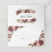 Rustic Blush Burgundy Flowers Wedding Plaatskaartje (Buitenkant ongevouwen)