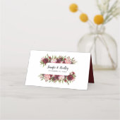 Rustic Blush Burgundy Flowers Wedding Plaatskaartje (Achterkant)
